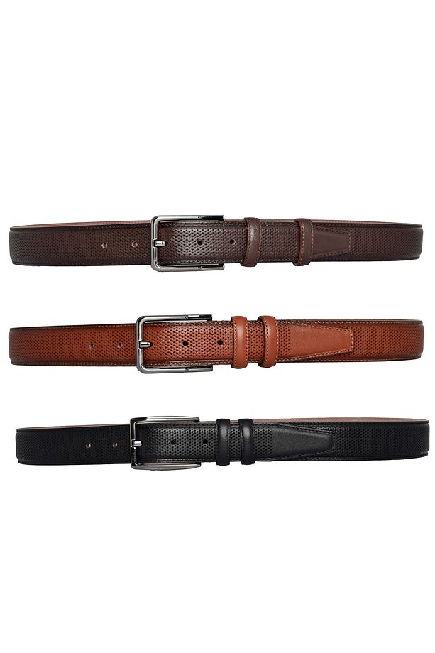 %100 Hakiki Deri, 3'lü Set Siyah, Kızıl Taba, Koyu Kahve Dikişli Kumaş Pant. Kemeri 3.5 Cm_noktalı - 4