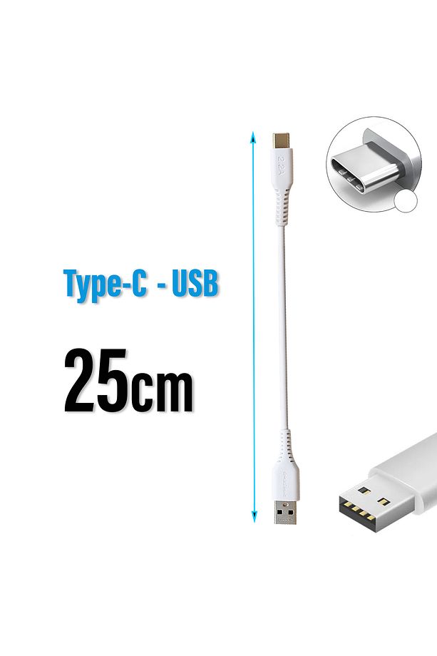 25 cm Type C Şarj Kablosu 2.2A Kısa Telefon Şarj Kablo TYPE-C 25cm - 1