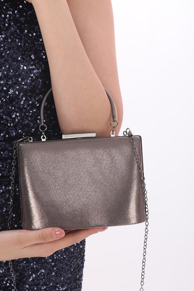 Women's Platinum Color Plating Evening Dress Clutch Portfolio Bag