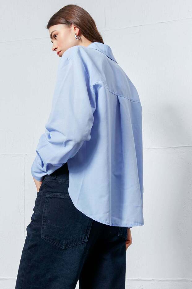 Bebe Mavisi Oval Kesim Basic Gömlek - 5