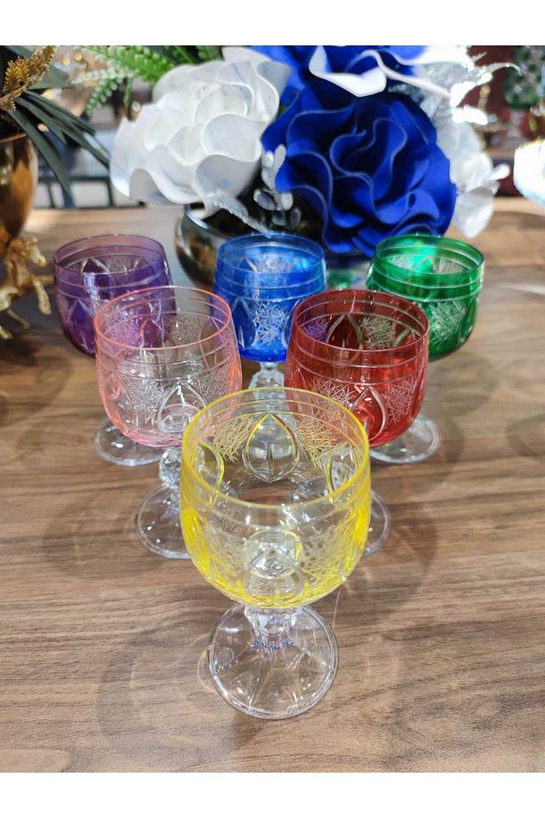 PANDORANINKUTUSU BOHEMİA CRİSTAL YAPRAK DESEN RENKLİ KAHVE YANI SU BARDAĞI 150 CC - 4