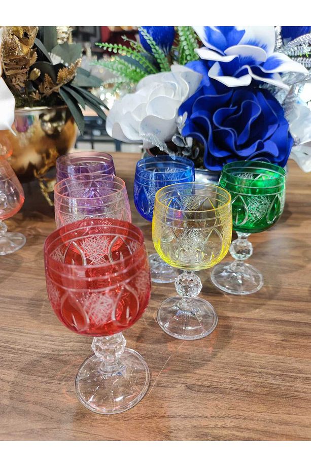 PANDORANINKUTUSU BOHEMİA CRİSTAL YAPRAK DESEN RENKLİ KAHVE YANI SU BARDAĞI 150 CC - 3