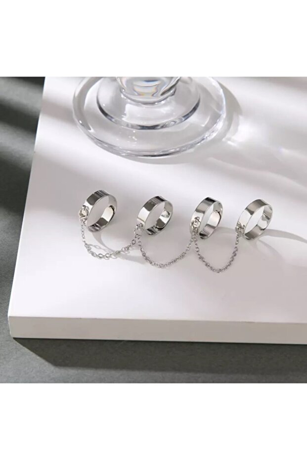 Gothic Punk Thin Four Finger Adjustable Ring - 2