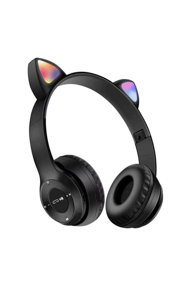 P47m Kedili Katlanabilir Kulak Üstü Kablosuz Bluetooth 5.0 Kulaklık Ledli Çocuk Kulaklık - 1