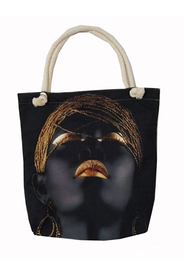 Digital Printed Multi-Purpose Bag with African Girl Figure and Lining and Zipper