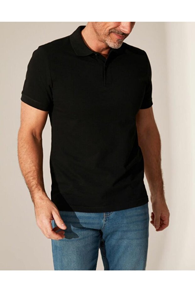 Men's Black Perforated Collar Classic Short Sleeve Pocket T-Shirt