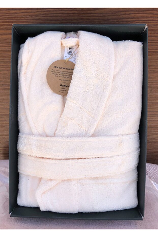 Unisex Cream Plain Bathrobe Size L