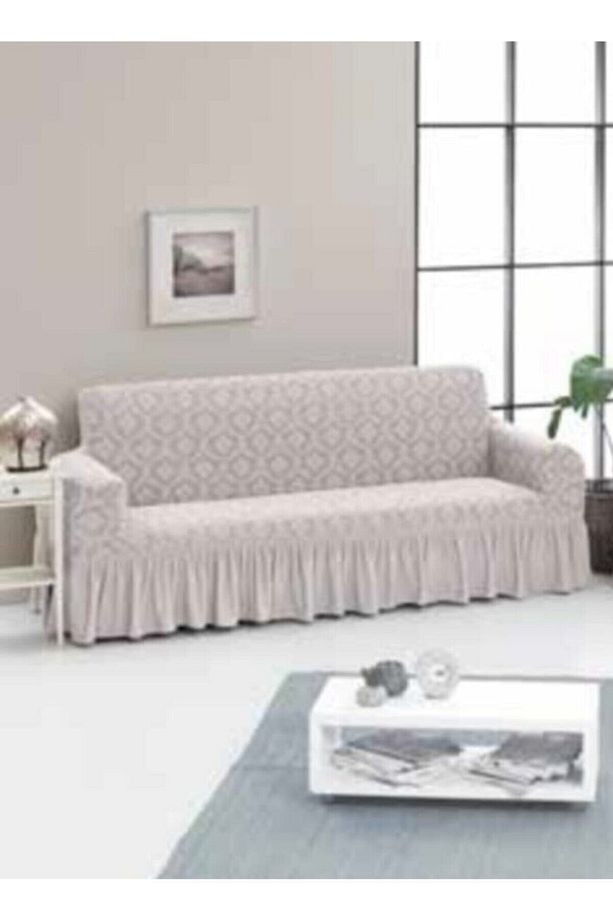Tek 3'lü Jakarlı Koltuk Örtüsü Natural - 1