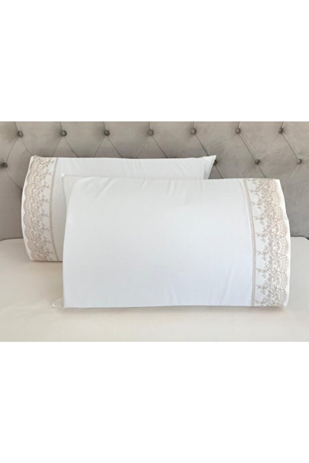 Lina Cappuccino French Laced Cream 2-Piece Pillowcase 50&70