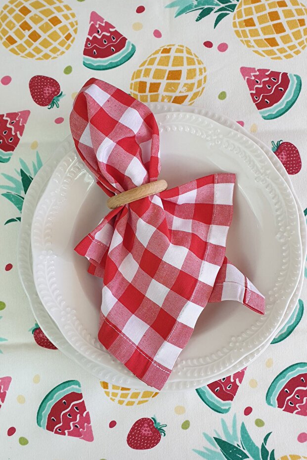 Set of 6 Checked Cloth Napkins Red 40*40 Cm
