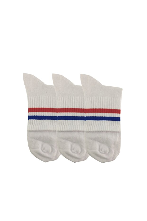 Unisex Red Striped White Short Tennis Socks 3-Piece