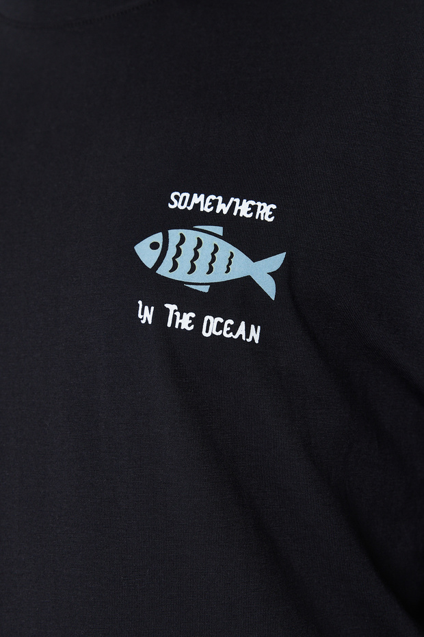 Siyah Oversize/Geniş Kesim %100 Pamuklu Kadife Doku Baskılı T-Shirt TMNSS22TS0318 - 8