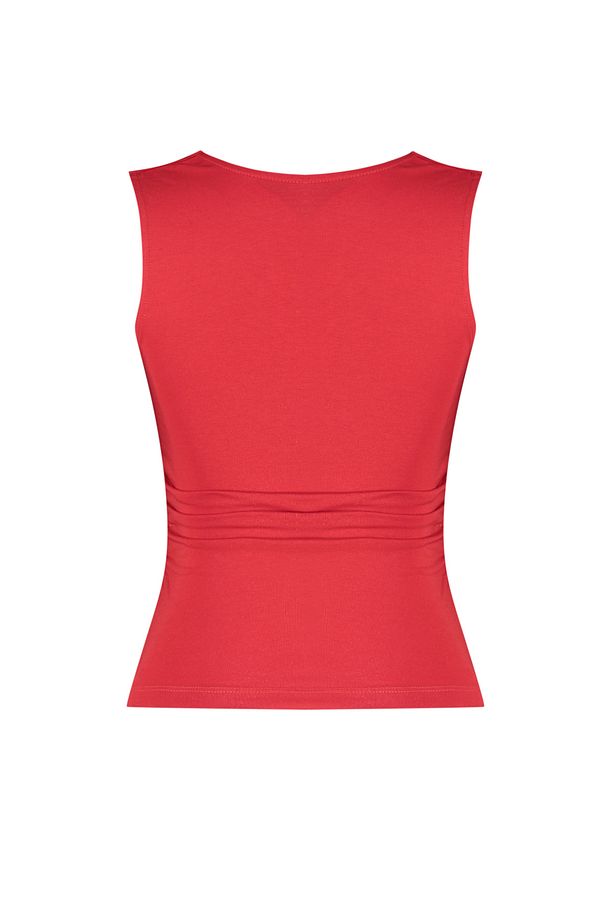 Kırmızı Düz Kare Yaka Askılı Büzgülü Fitted/Vücuda Oturan Esnek Örme Bluz TWOSS24BZ00400 - 8