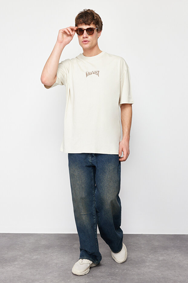 Taş Oversize/Geniş Kesim %100 Pamuklu Sırt Baskılı T-Shirt TMNSS24TS00003 - 2