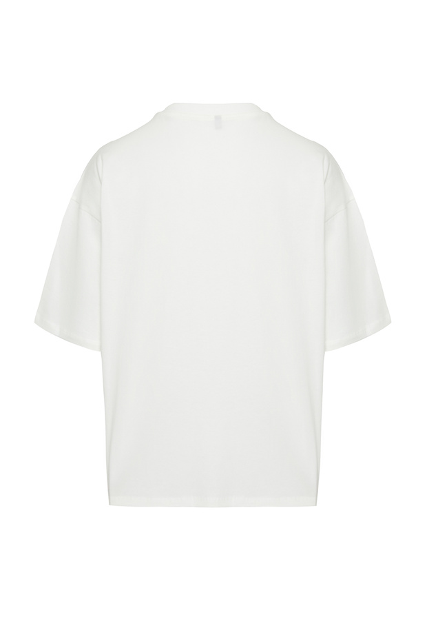 Ekru Oversize/Geniş Kesim %100 T-Shirt TMNSS22TS0318 - 10