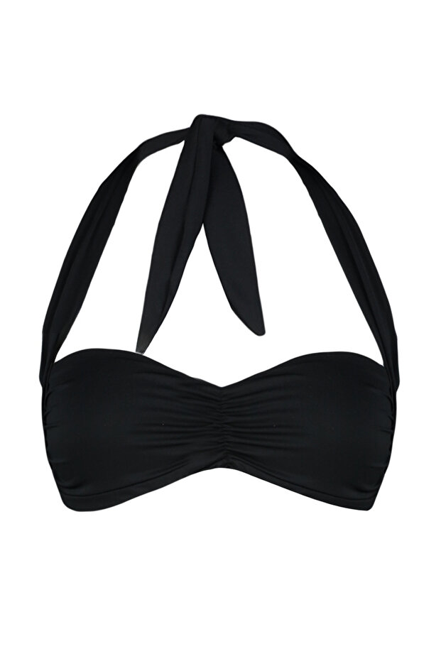 Siyah Büzgülü Bralette Kaplı Bikini Üstü TBESS24BU00146 - 6