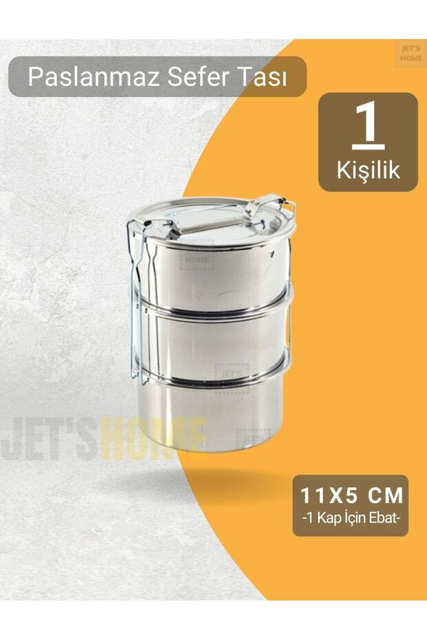 3’lü Sefer Tası 11x5,5 Cm Yemek Taşıma Kabı Paslanmaz Çelik No:0 - 1