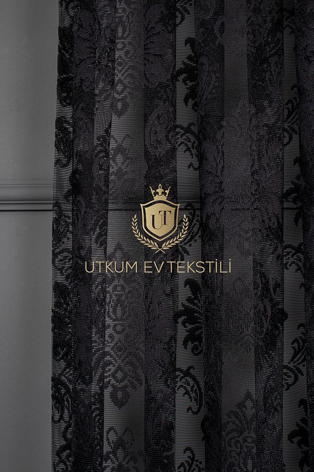 Siyah Örme Tül Perde Damask Desen 1012 1/2 Seyrek Pile - 5