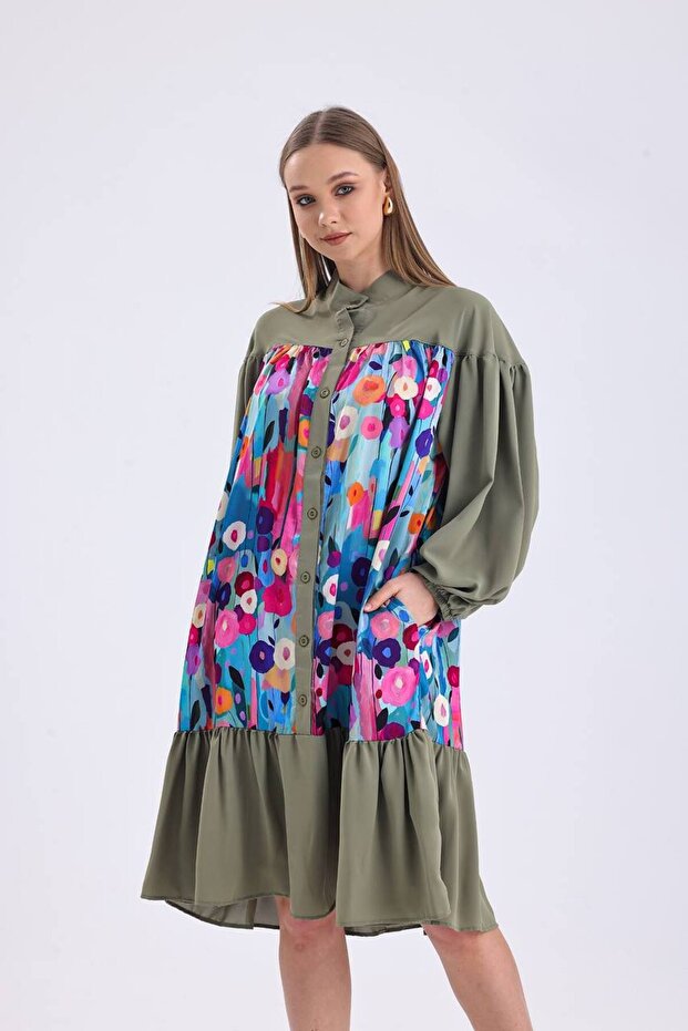 BUTTONED PLEATED DRESS - 1