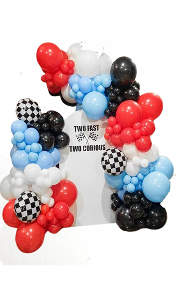 Car Birthday Balloon Chain Set | Racing Car Birthday Concept 65Pcs and Checkered Balloon