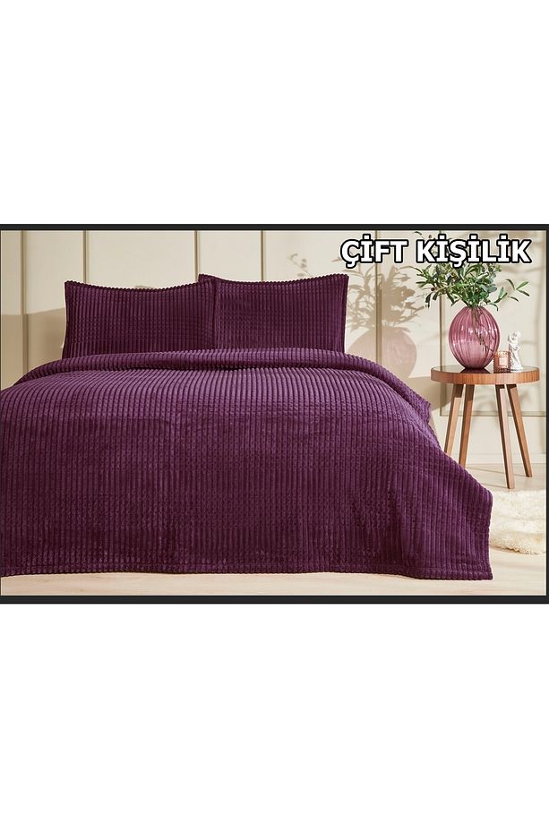 Piramit Çift Kişilik Yatak Örtüsü Mürdüm 220x240 Cm - 1