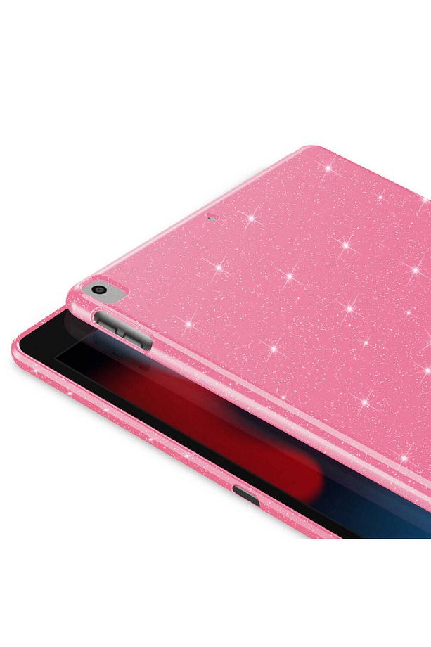 İpad 7.8.9. Nesil 10.2 inç Uyumlu Kılıf Simli Yumuşak Şeffaf Silikon Arkası Renkli Taşlı Soft TPU - 2