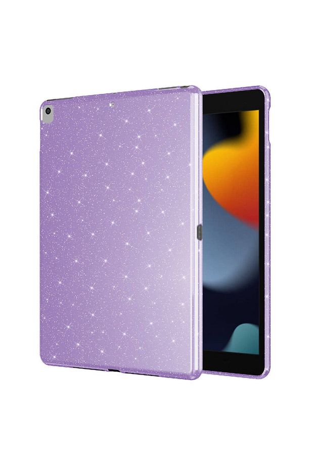 İpad 7.8.9. Nesil 10.2 inç Uyumlu Kılıf Simli Yumuşak Şeffaf Silikon Arkası Renkli Taşlı Soft TPU - 1