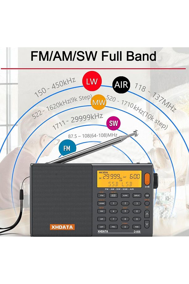 D-808 Taşınabilir Dijital Radyo FM stereo/SW/MW/LW SSB RDS Hava Bandı LCD Ekranlı - 2