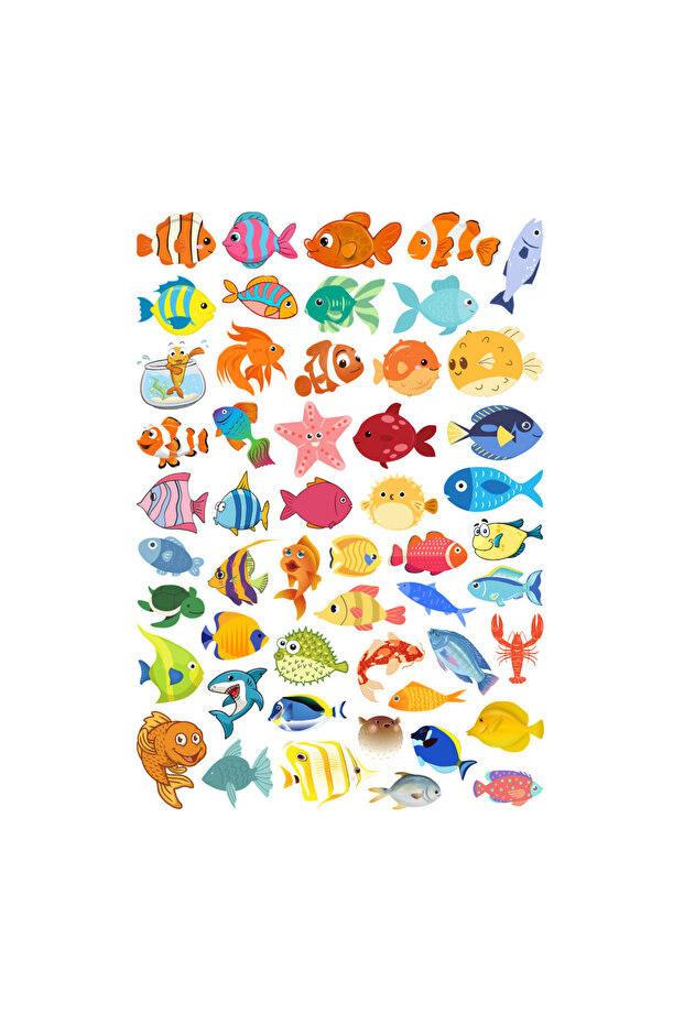 51 Pieces of Fish in Aquarium Sticker Set - Sticker Set Scrapbook Bullet Journal