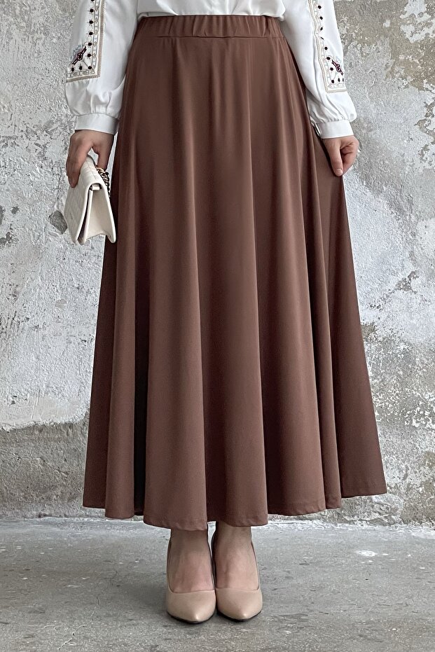 Scuba-Rock mit elastischer Taille - Hellbraun - 4