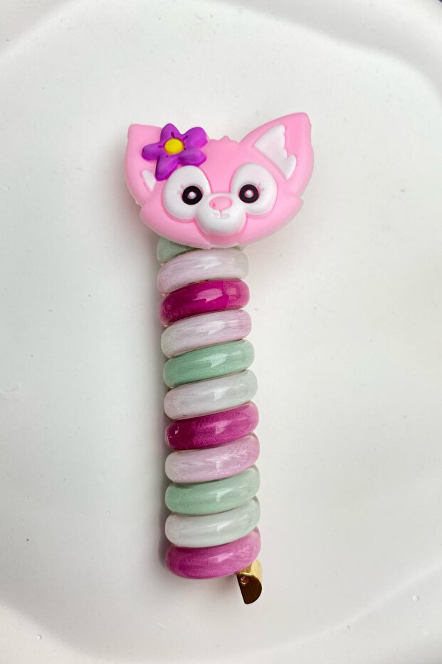 Girl's Colorful Spiral Pink Cat Figured Spring Pasta Ponytail Buckle