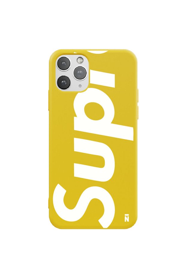غلاف هاتف سيليكون لهاتف iPhone 11 Pro SUP بتصميم أصفر اللون