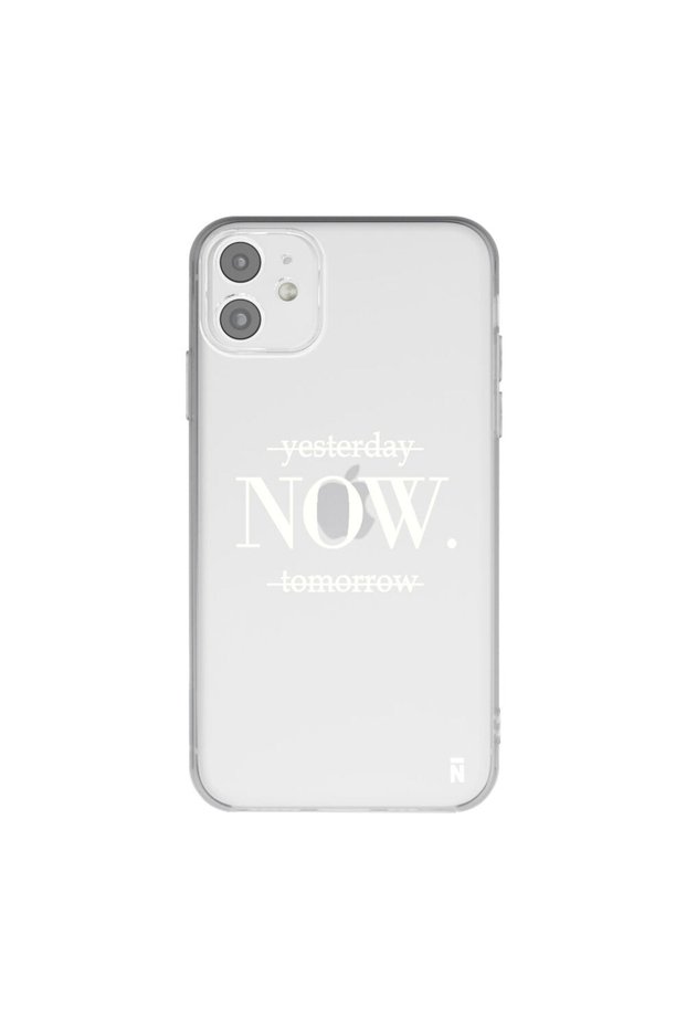 غلاف هاتف من السيليكون الشفاف بتصميم NOW لهاتف iPhone 11