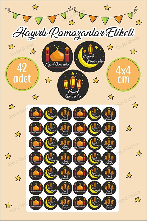 Black Background Well-pleasing Ramadans Label 4 cm 42 Pieces Water Resistant Sticker