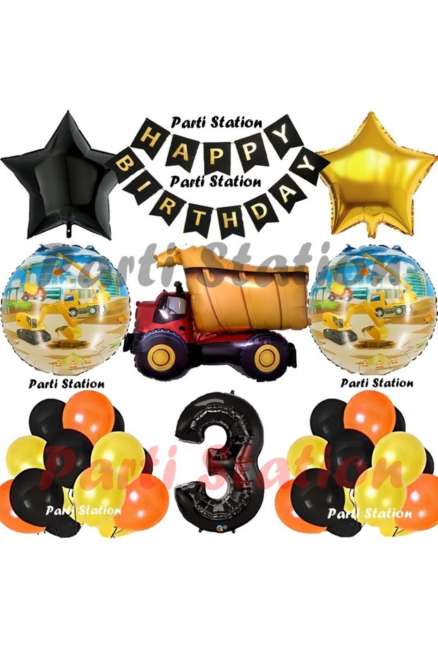Construction Concept Truck Balloon Set 3 Years Old Construction Theme Truck Theme Birthday Balloon Set