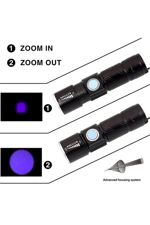 Ultraviyole USB Şarjlı 395nm Değerli Taş & Epoksi Led Fener - 5