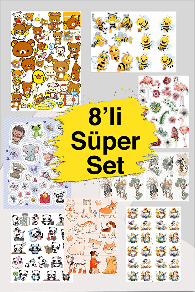 8 Sayfa Sevimli Hayvan Sticker Set