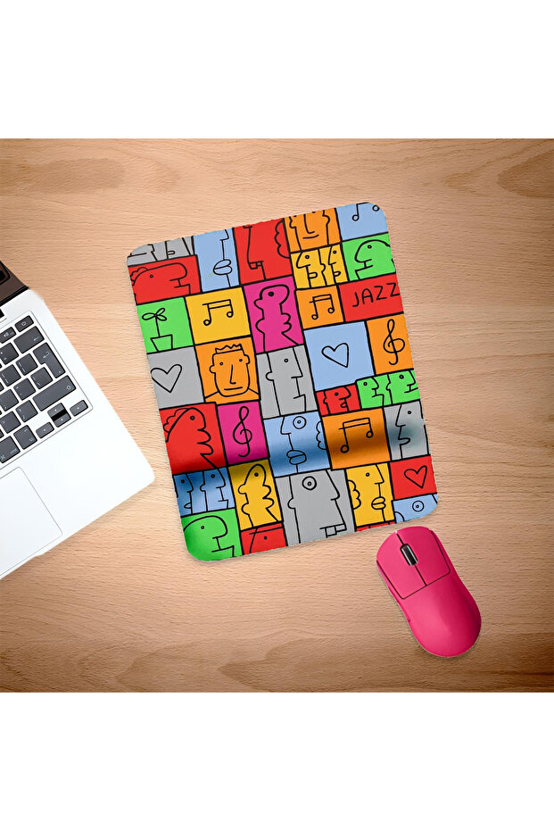 Multi-Colored Linear Shapes Rectangular Mouse Pad with Wrist Support - 1