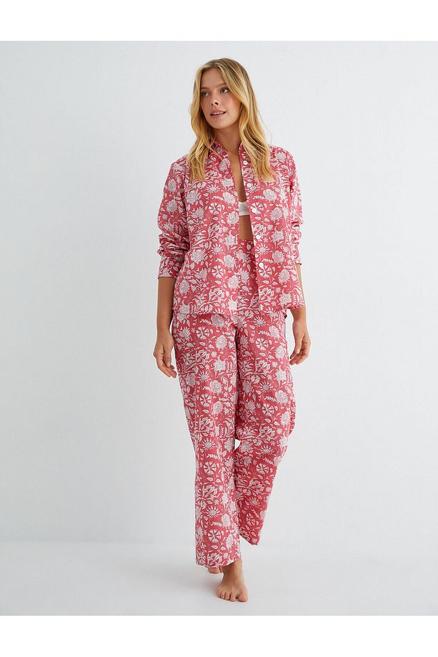 Yüksek Bel Pijama Altı Düz Paça Cep Detaylı - 2