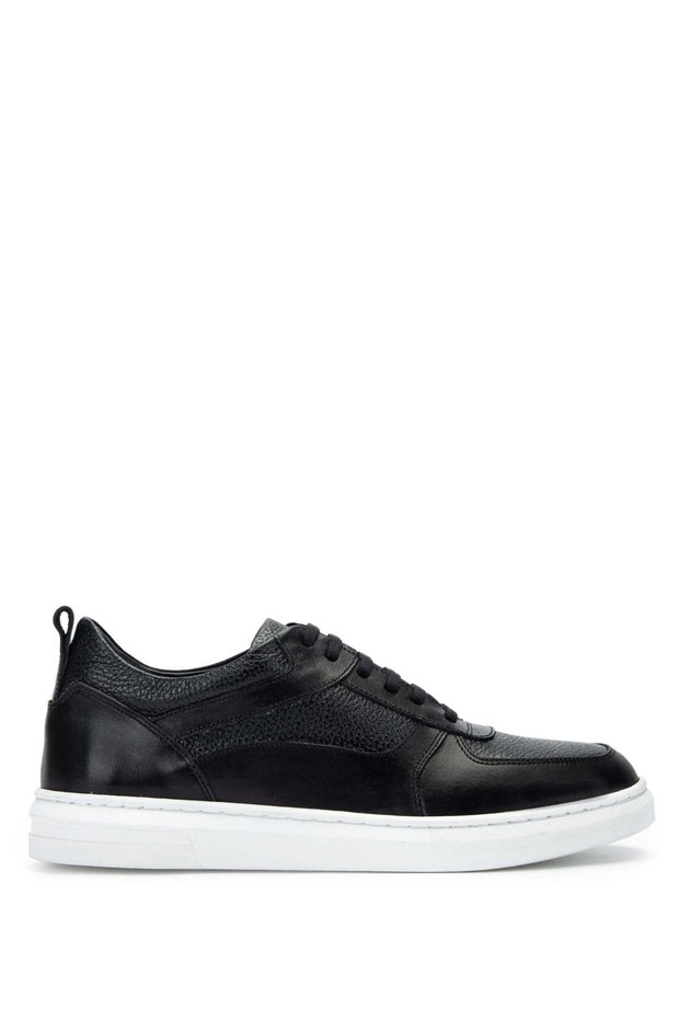 Genuine Leather Men's Black Sneakers - Sports Shoes