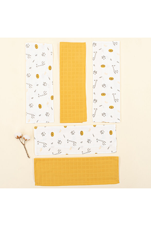 5-Piece Shoulder Wipes Set - Mustard Muslin - Zoo