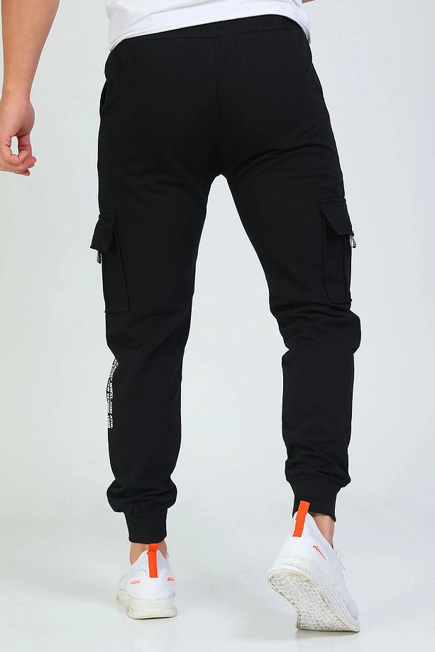 Unisex Siyah Komando Cep Baskılı Jogger - 6