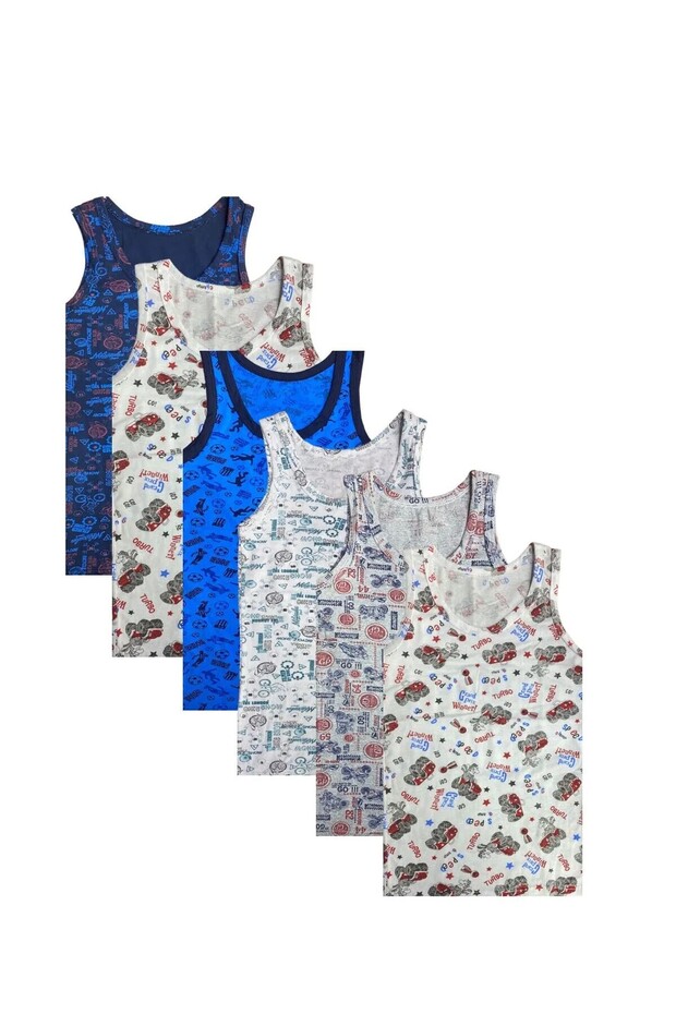 Boy's Cotton Patterned Thick Strap Tank Top Pack of 6