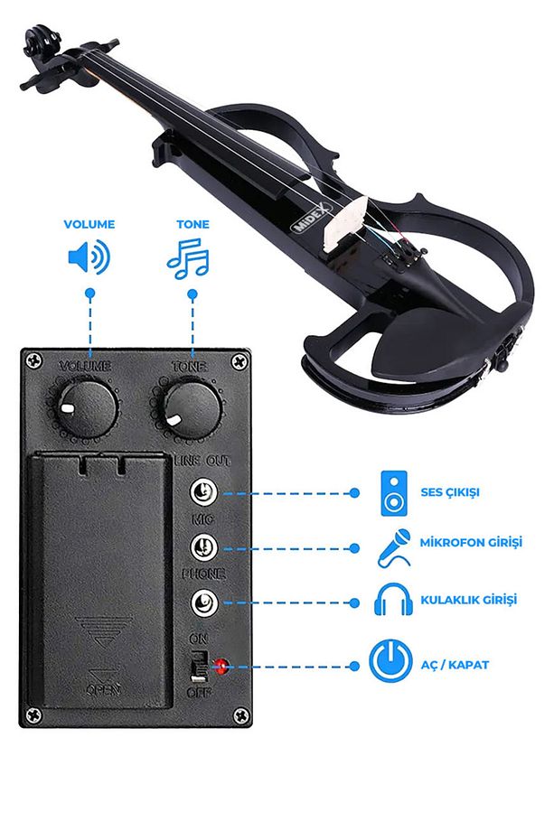 Rcz-606b Elektro Keman Seti Siyah (kulaklık Kablo Metod Tuner Yastık ) - 5