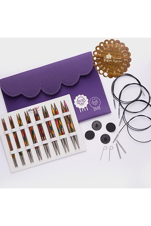 KnitPro Symfonie Deluxe Wooden Skewer Set with Interchangeable Line + Honey Knitting House Skewer Meter Gift