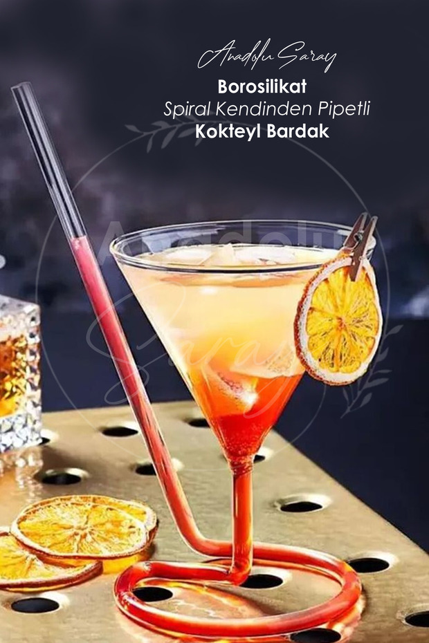 Isıya Dayanıklı Borosilikat Spiral Kendinden Pipetli Kokteyl Bardak | Kahve Ve Sunum Bardağı -1 ADET - 3