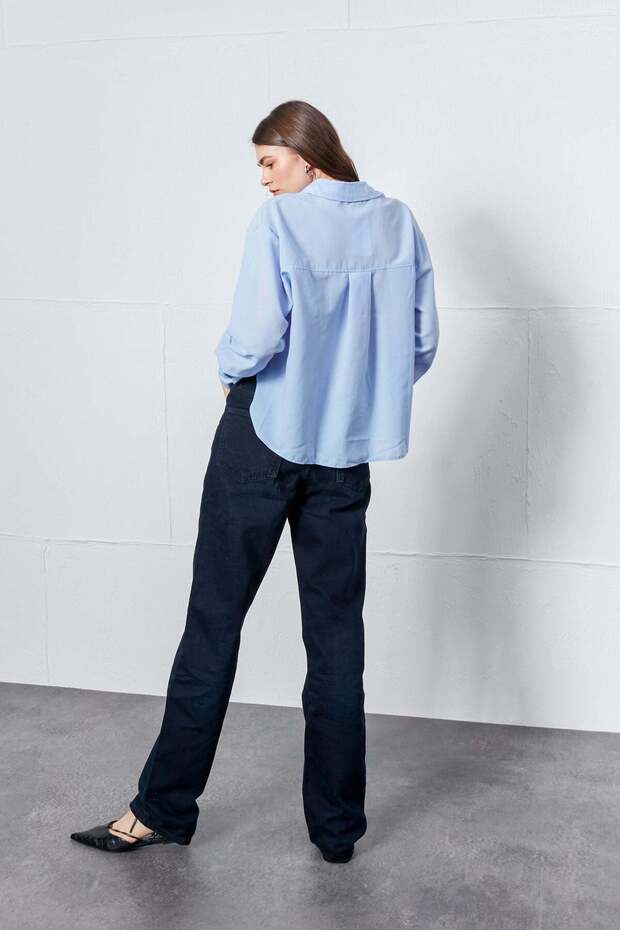 Bebe Mavisi Oval Kesim Basic Gömlek - 6