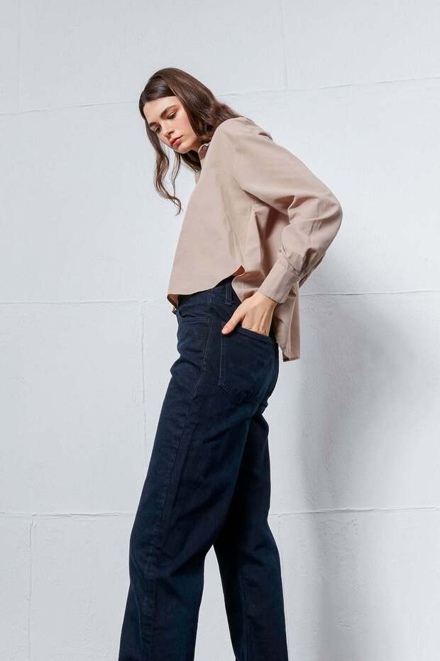 Bej Oval Kesim Basic Gömlek - 4