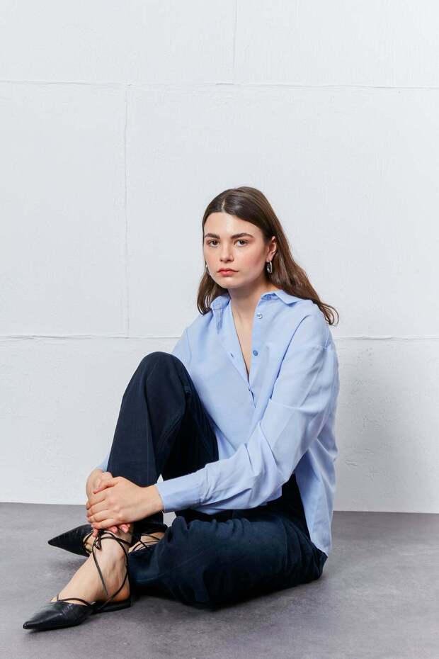 Bebe Mavisi Oval Kesim Basic Gömlek - 3