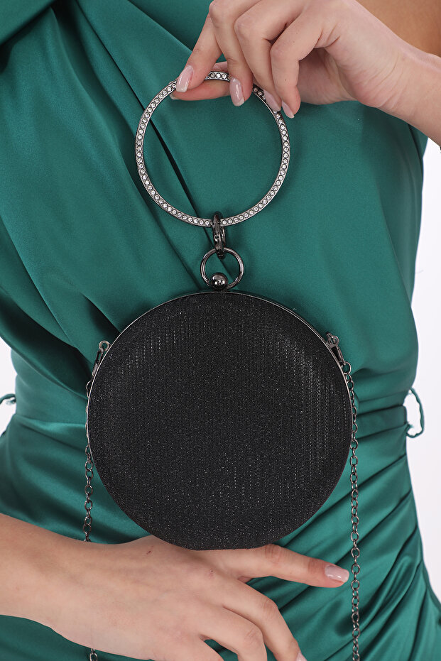 Black Sea Breast Patterned Stoned Bracelet Ring Evening Dress Portfolio Clutch Bag